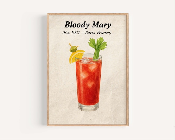 Bloody Mary Paris France Vintage Cocktail Watercolor Bar Poster