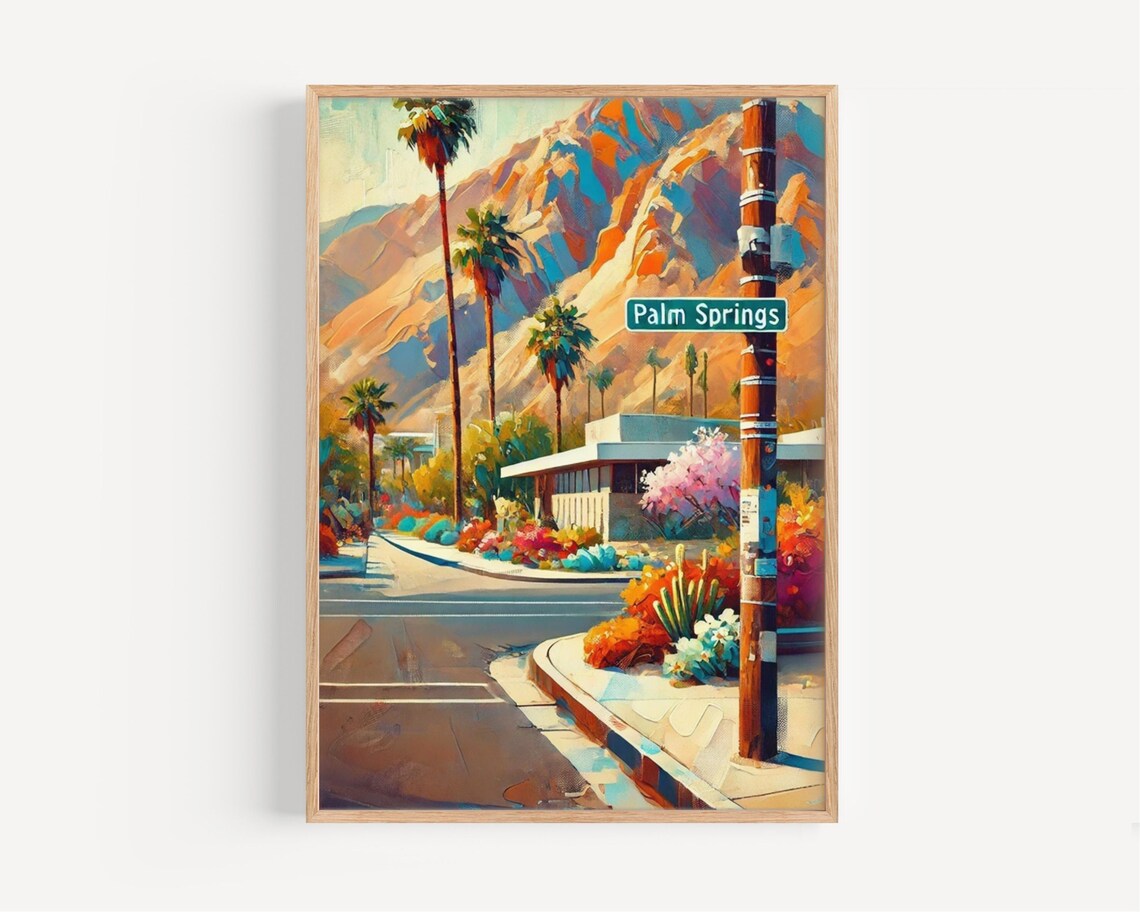 Palm Springs California Impasto Desert Street Sign Mountain Poster