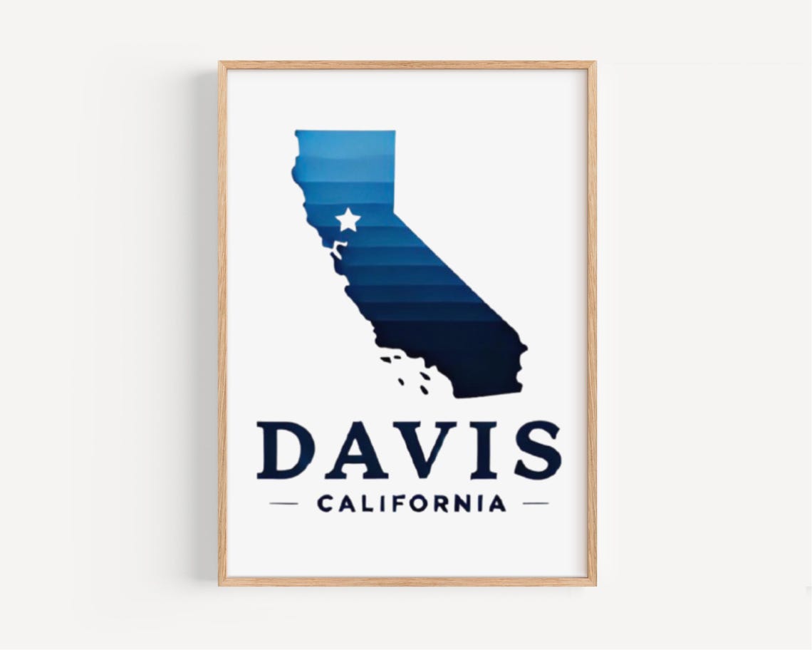 Davis California Blue Gradient State Map Silhouette Gift Poster