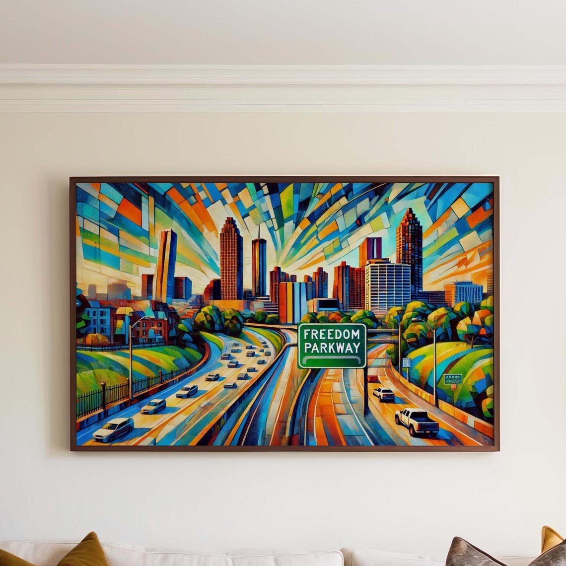 Atlanta Freedom Parkway Skyline Mosaic Cubism Highway Art Poster