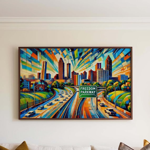 Atlanta Freedom Parkway Skyline Mosaic Cubism Highway Art Poster