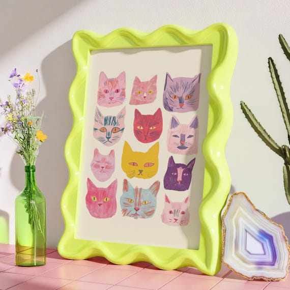 Cat Wall Art Poster Colorful Cats Illustration Instant Whimsical Kitty Lover Decor