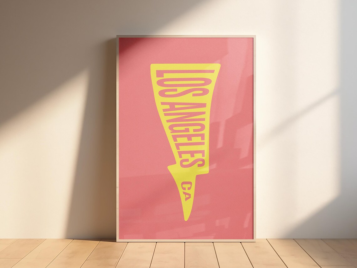 Los Angeles CA Yellow Pennant Flag Pink Retro Sports Wall Poster