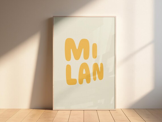 Milan Retro Bubble Letter Typography Pale Sage Green Travel Poster