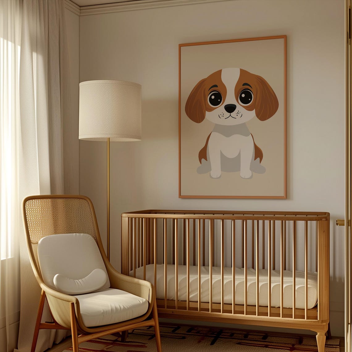 Sweet Cute White and Tan Puppy With Big Eyes Nursery Wall Art - Image 3