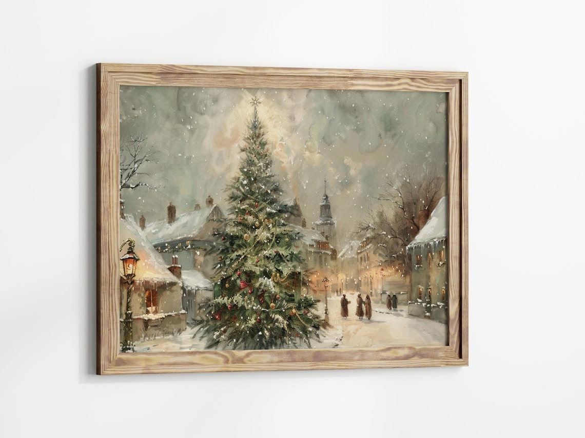 Snowy Landscape Rustic Christmas Wall Art Print