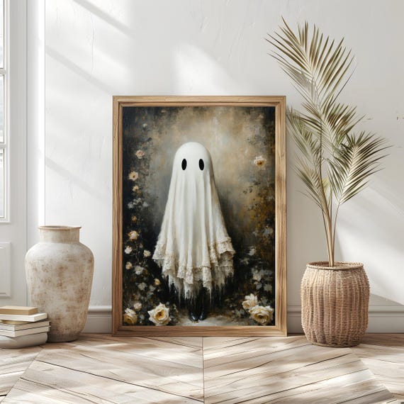 Cute Halloween Art Print With Lace Dress Fall Floral Bouquet Spooky Room Decor Wall For