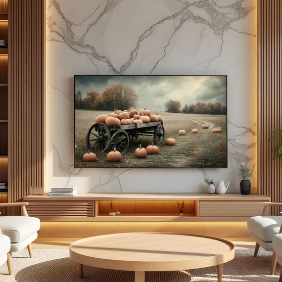 Rustic Fall Pumpkin Art Print, Autumn Field Decor