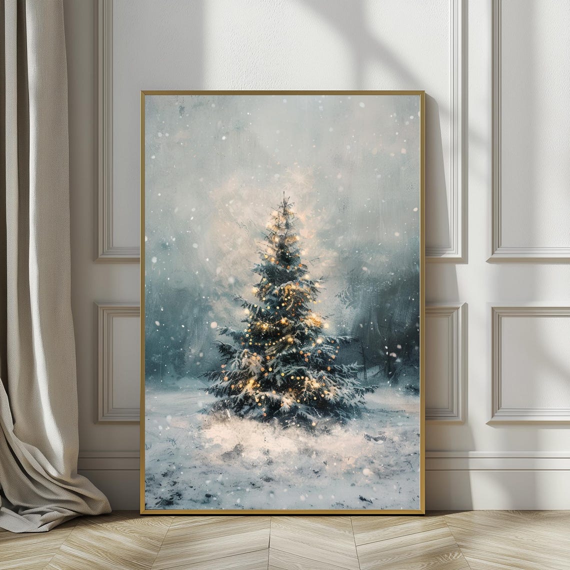 Lit Christmas Tree Snowy Forest Magical Winter Holiday Art Poster