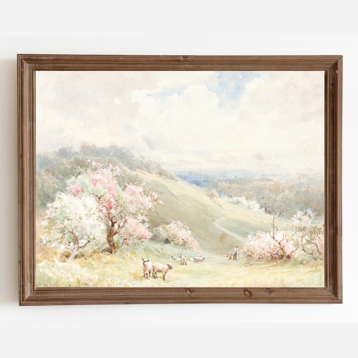 Vintage Spring Landscape Art Print, Farmhouse Decor