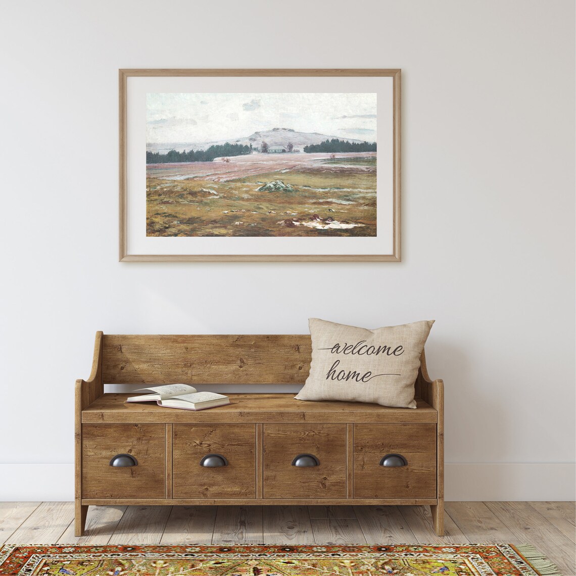 Snowy Field Farmhouse Vintage Winter Landscape Oil Painting Art Poster - Image 2