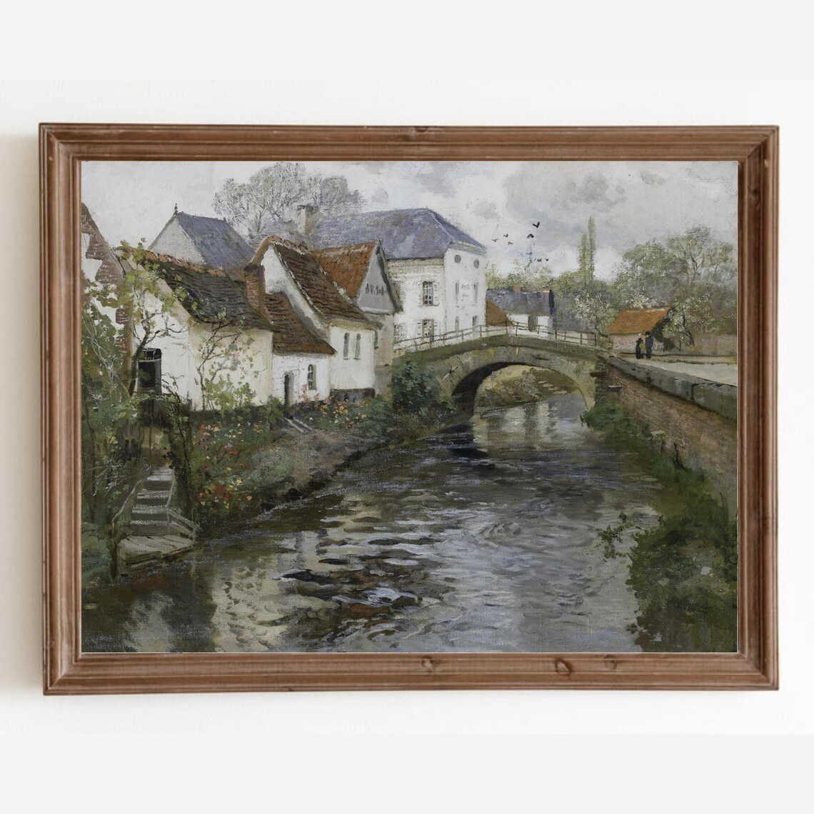 Old European Canal Village With Stone Bridge Painting Poster