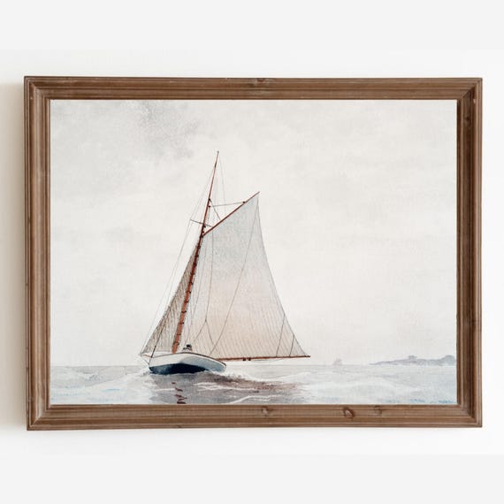 Vintage Sailboat Watercolor, Nautical Lakehouse Art Print
