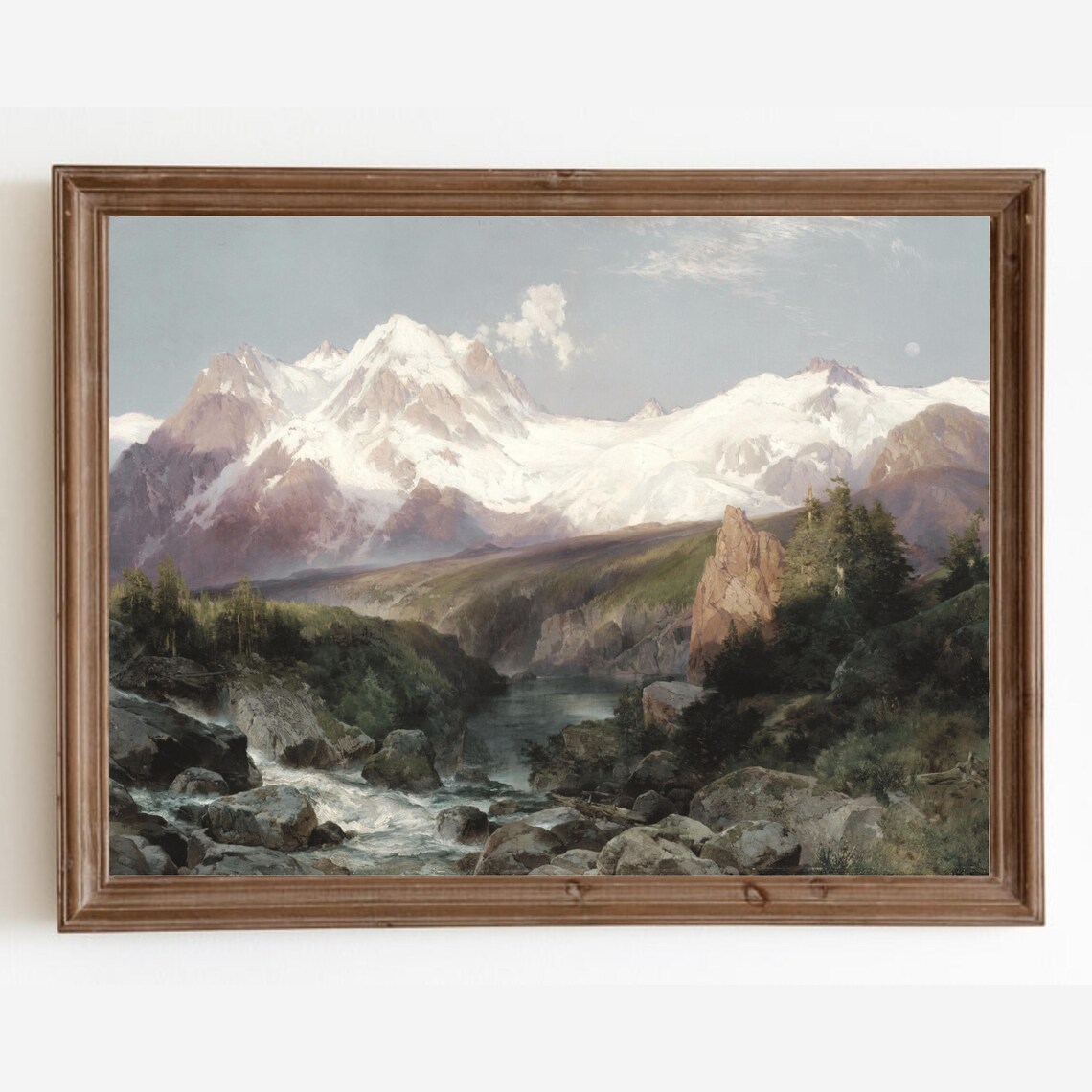 Rustic River Vintage Mountain Landscape Art Print