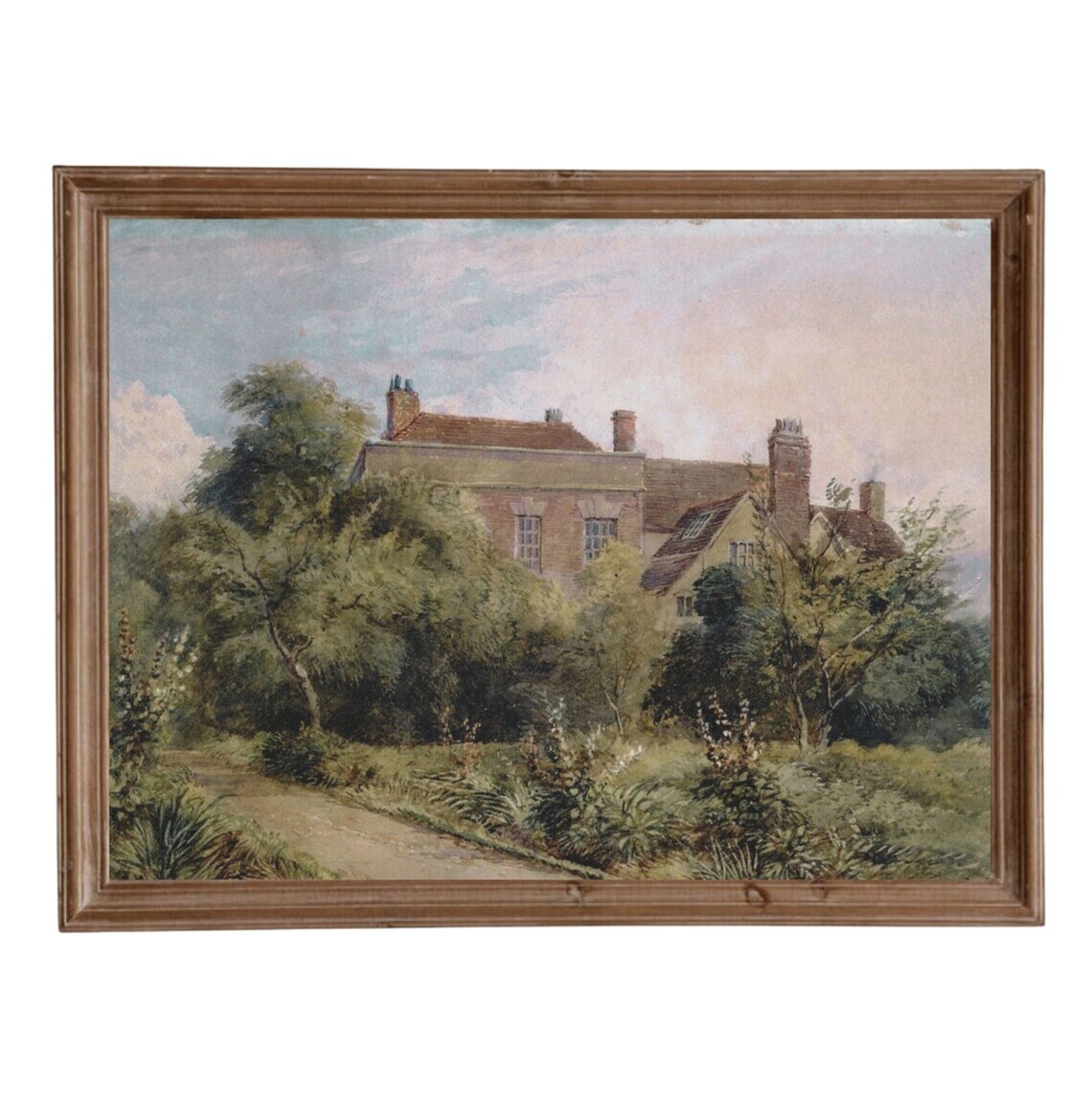English Cottage Painting, Vintage Landscape Art Print