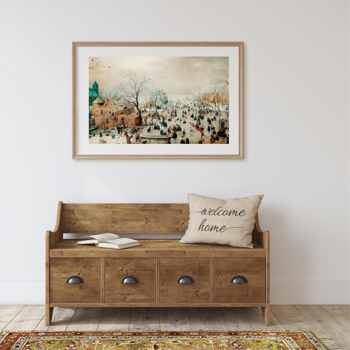 Vintage Ice Skating Christmas Winter Landscape Art Print - Image 2