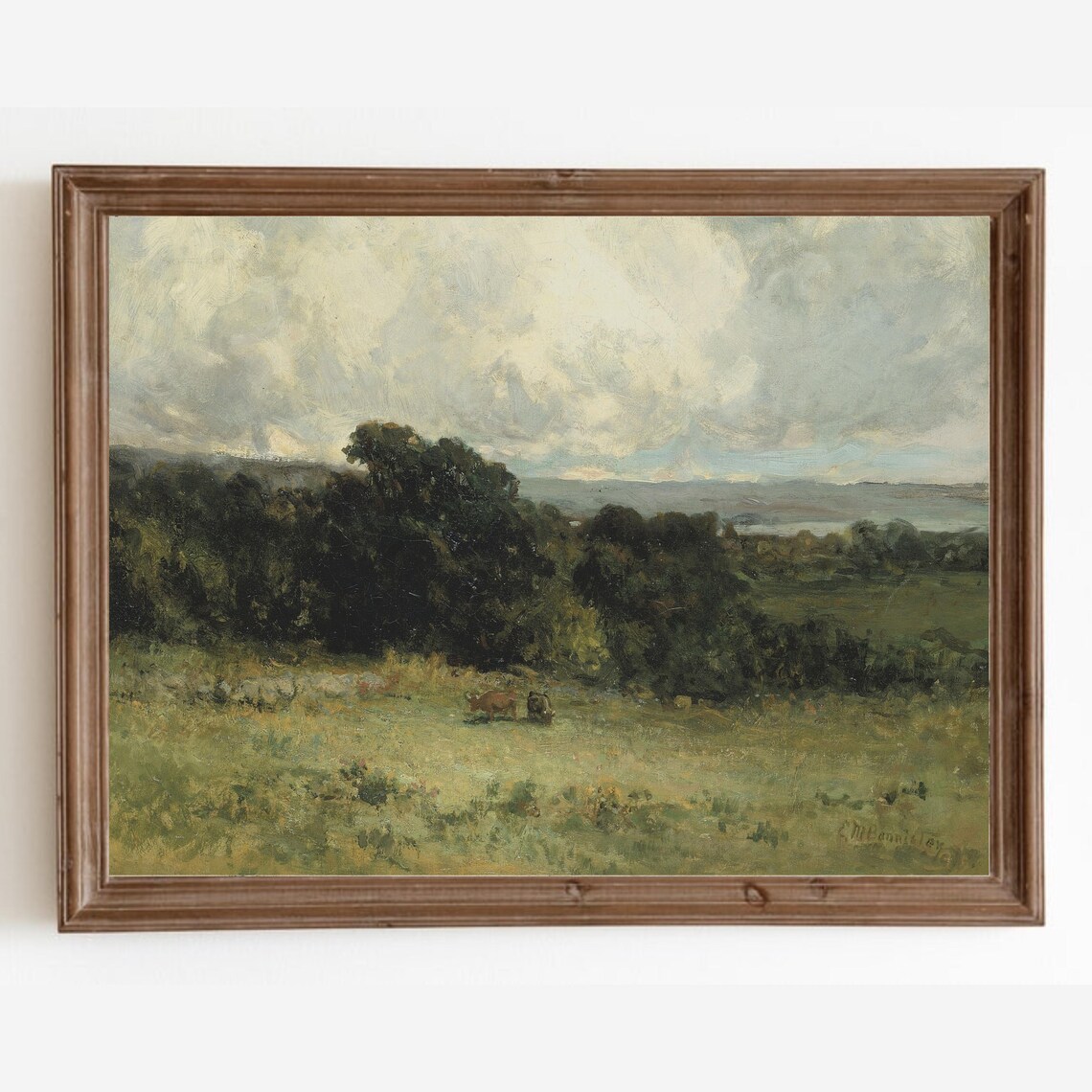 Country Pasture Cows Vintage Farmhouse Art Print
