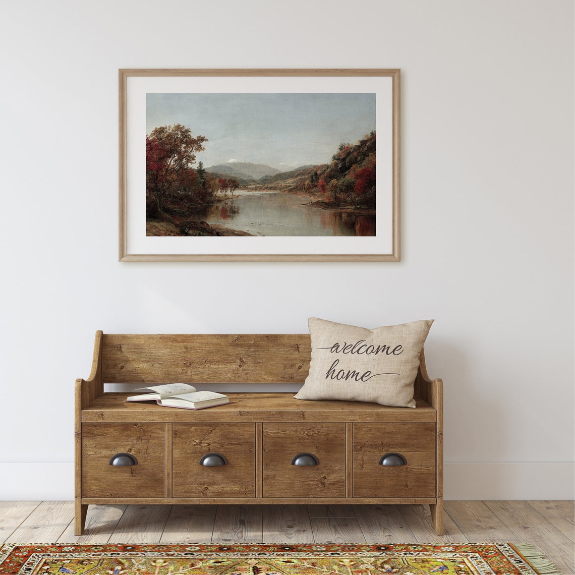 Autumn River Valley Beneath A Snow-Capped Mountain View Poster - Image 2