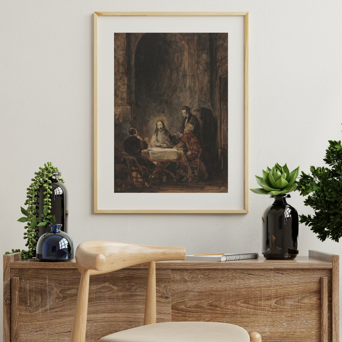 Christ At Emmaus Vintage Oil Painting Art Print - Image 2