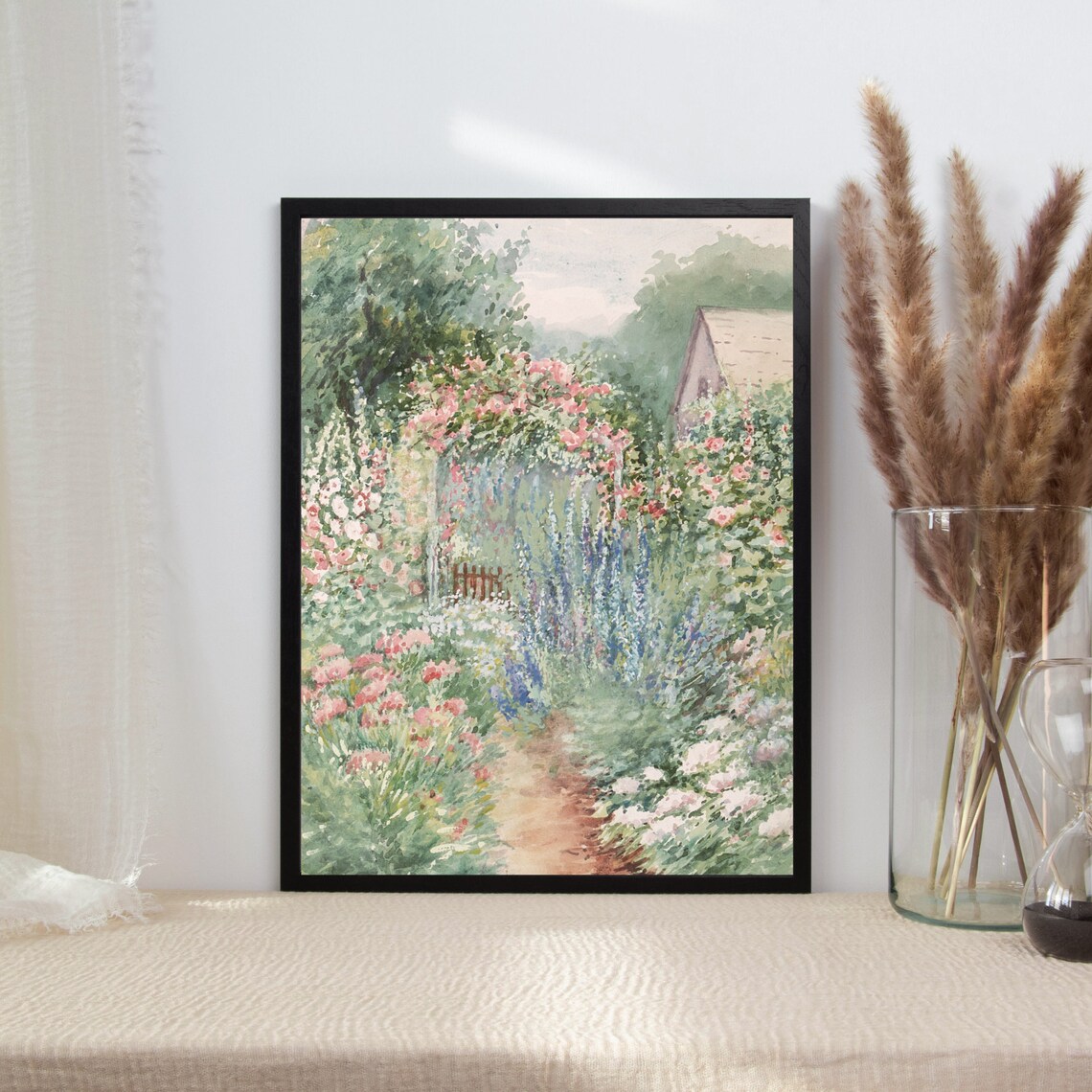 Flower Garden Vintage Country Landscape Art Print - Image 2