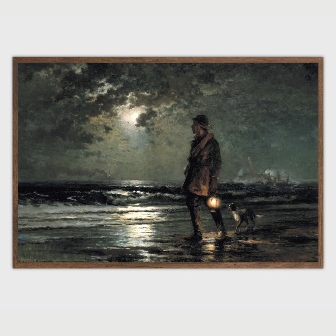 Vintage Moonlit Seascape, Coastal Oil Painting Art - Image 2