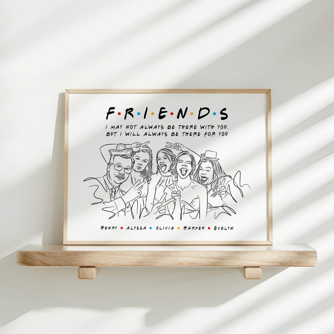 Friends Themed Custom Group Line Art Portrait Print Besties Gift
