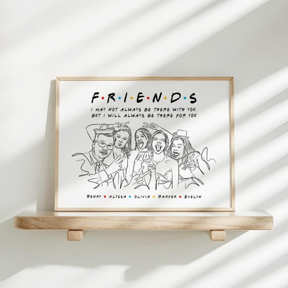 Custom Best Friends Portrait Line Art Drawing Unique Personalized Bff Gift Friendship Illustration Print Soul Sister Birthday Present