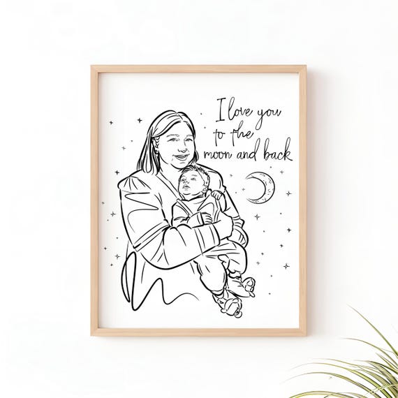 Custom Grandma Grandchild Line Art Portrait Personalized Drawing Mothers Day Gift Meaningful Couples Anniversaries Birthdays Gift