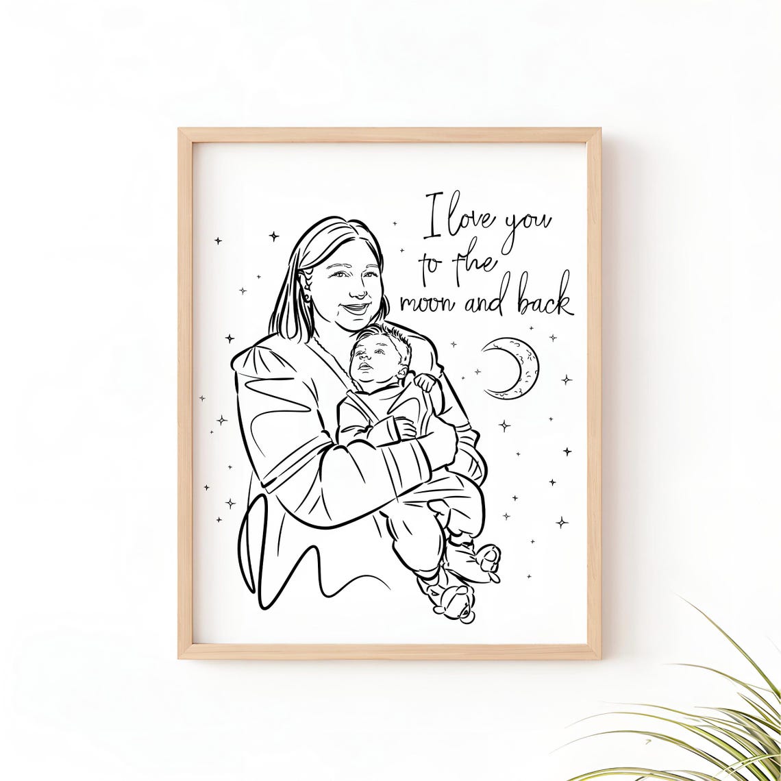 Custom Grandma Grandchild Line Art Portrait Personalized Drawing Mothers Day Gift Meaningful Couples Anniversaries Birthdays Gift
