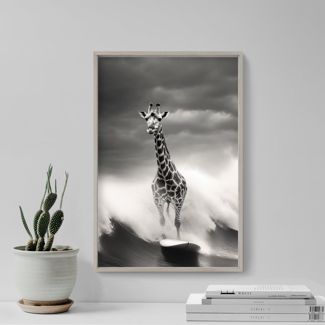 Animals Surfing Photograph Giraffe Art Print Poster Painting Museum Quality Giclee Home Wall Dcor