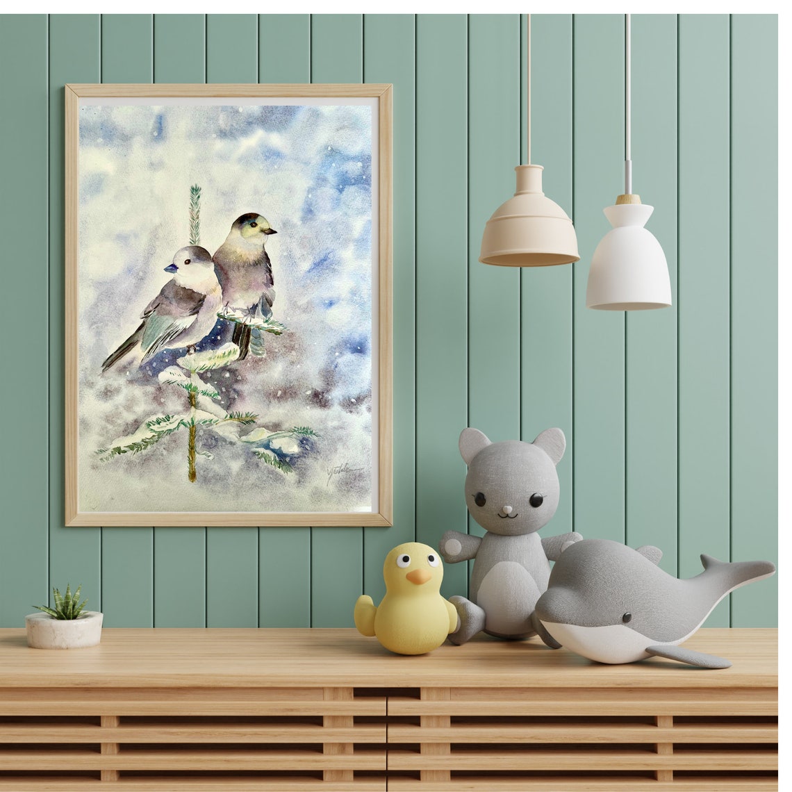 Birds Couple Watercolor Painting Christmas Birds Winter Watercolor Painting Gift For Bird Lovers Original Painting - Image 2
