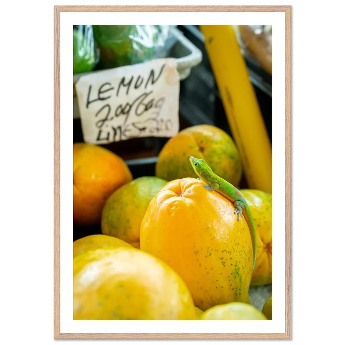 Hawaii Market Gecko Papaya Photo Island Fruit Stand Framed Print