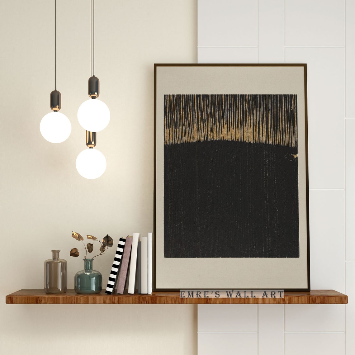 Midnight Rain Black Abstract With Gold Charcoal Sketch Art Print - Image 4