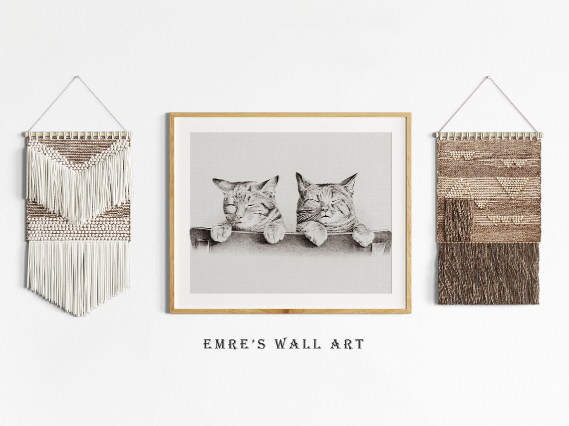 Vintage Cat Sketch Art Print, Neutral Farmhouse Decor - Image 2