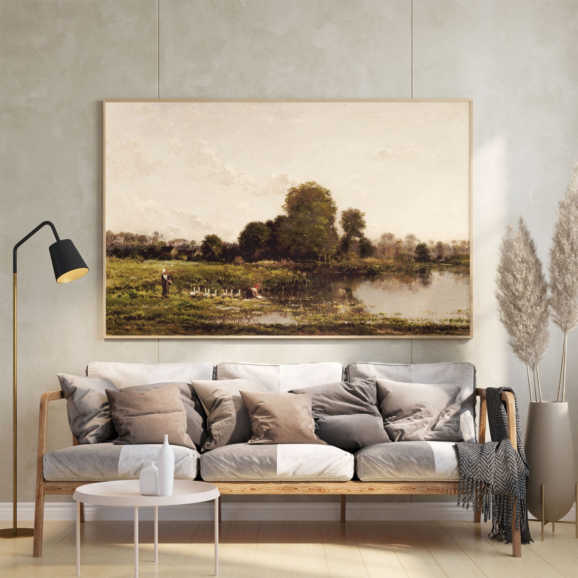 Rustic Landscape Oil Painting Moody Farmhouse Oil Painting Green Vintage Oil Painting French Wall Art Print Green Wall Art Decor - Image 2