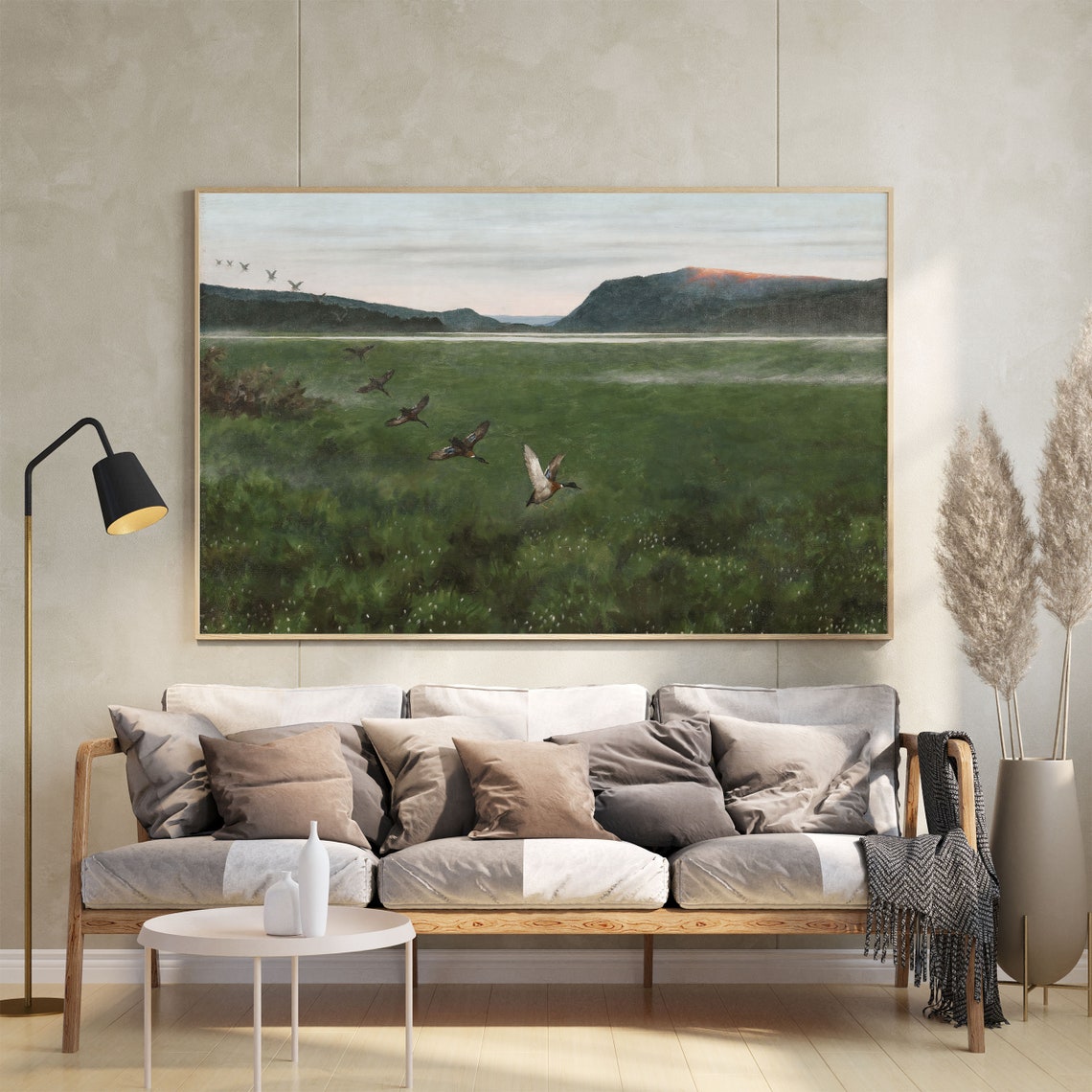 Ducks Flying Over Green Marsh Mountain Lake Vintage Scene Poster - Image 2