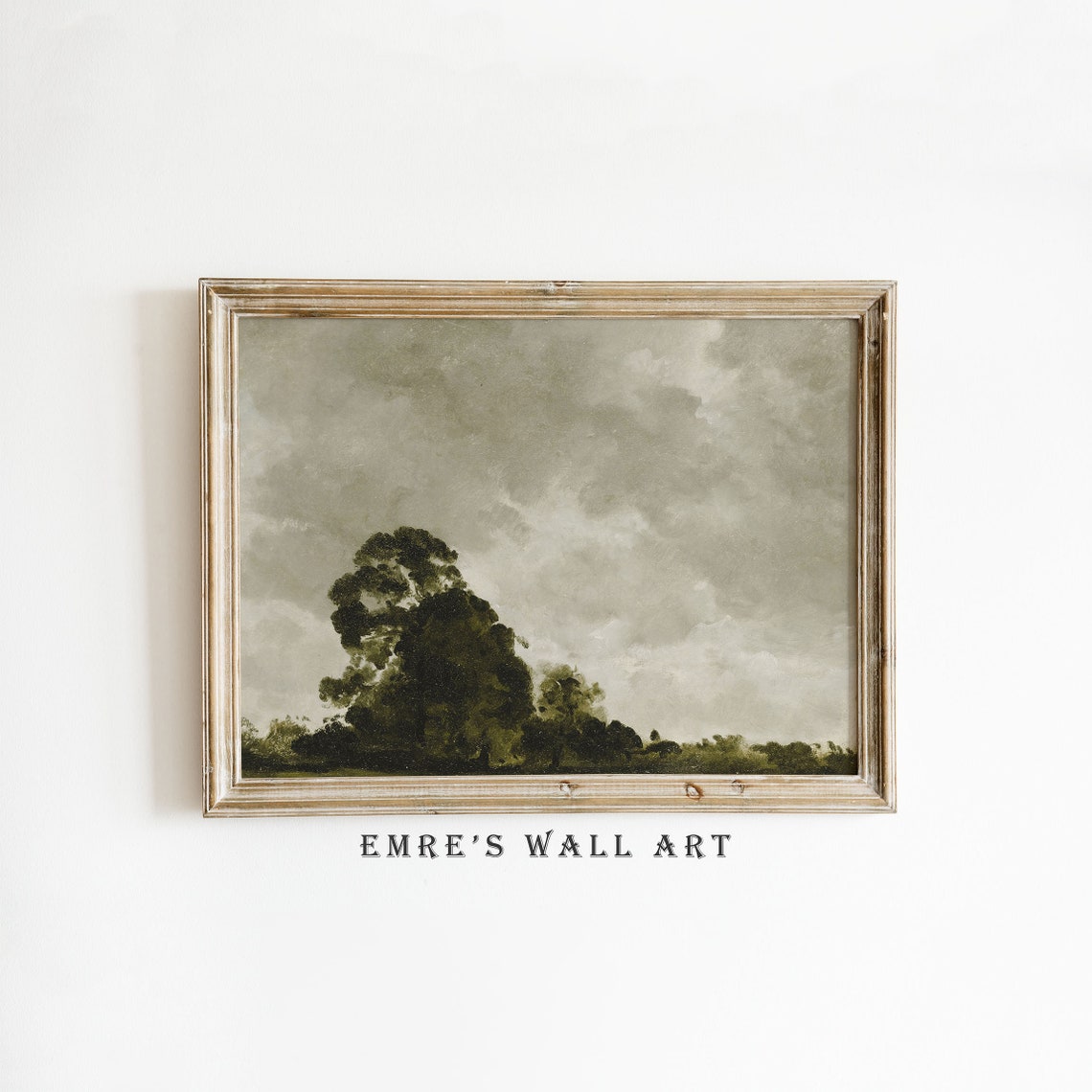 Moody Cloudy Sky Country Landscape Painting Dark Tree Vintage Wall Art - Image 2