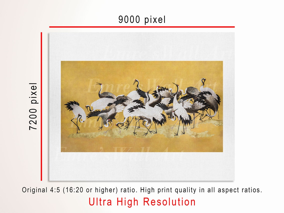 Flock of Japanese Cranes on Gold Leaf Vintage Asian Artwork Poster - Image 3