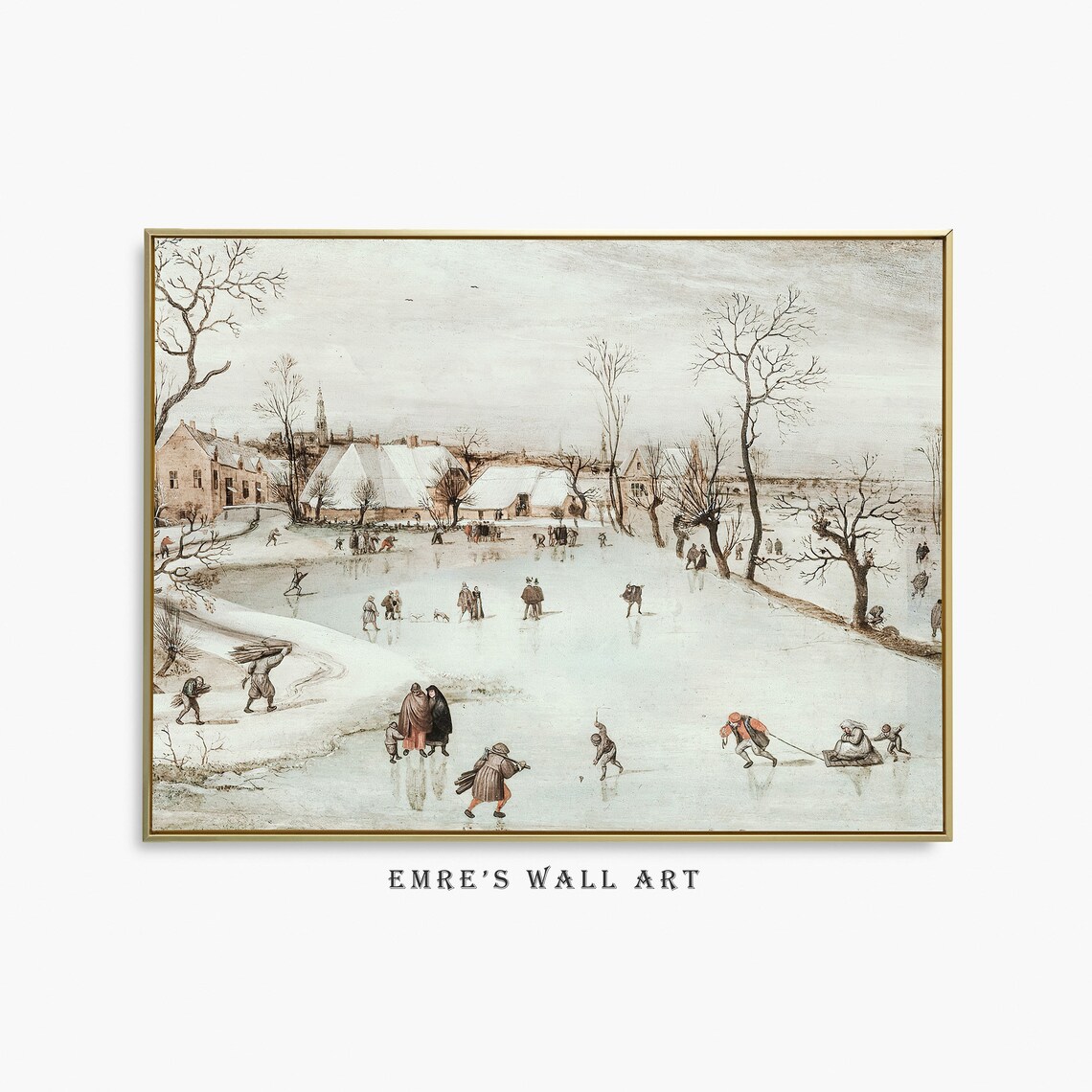 Skating People Winter Landscape Art Print