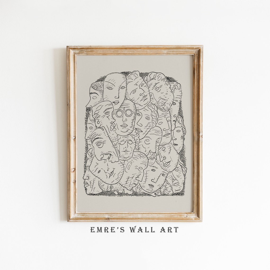 Overlapping Faces Line Drawing Vintage Abstract Sketch Art Poster