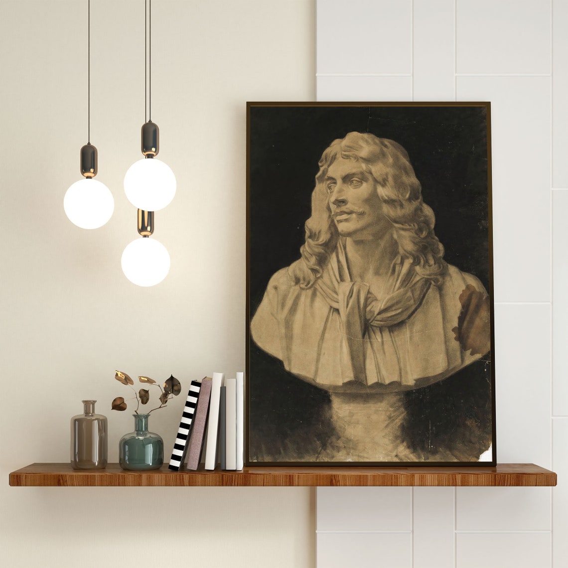 Marble Bust of Long Haired Man Classical Antique Statue Poster - Image 2