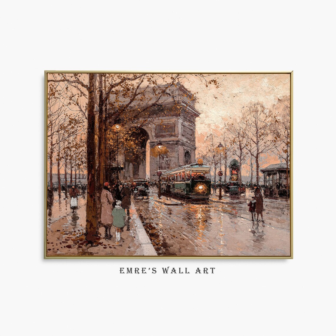Vintage French Cityscape Art Print, Neutral Autumn Decor