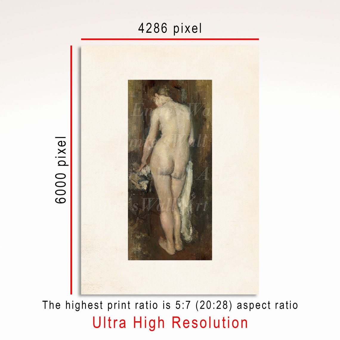 Naked Woman Painting Vintage Neutral Woman Portrait Muted Bathroom Wall Art Antique Woman Print Victorian Woman Art Nude Woman Painting - Image 3