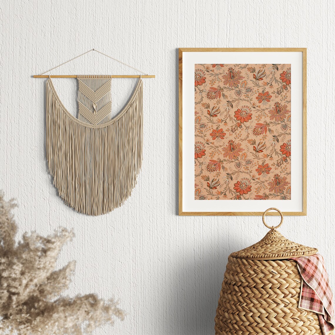 Vintage Rustic Textile Pattern Botanical Autumn Art Print - Image 2