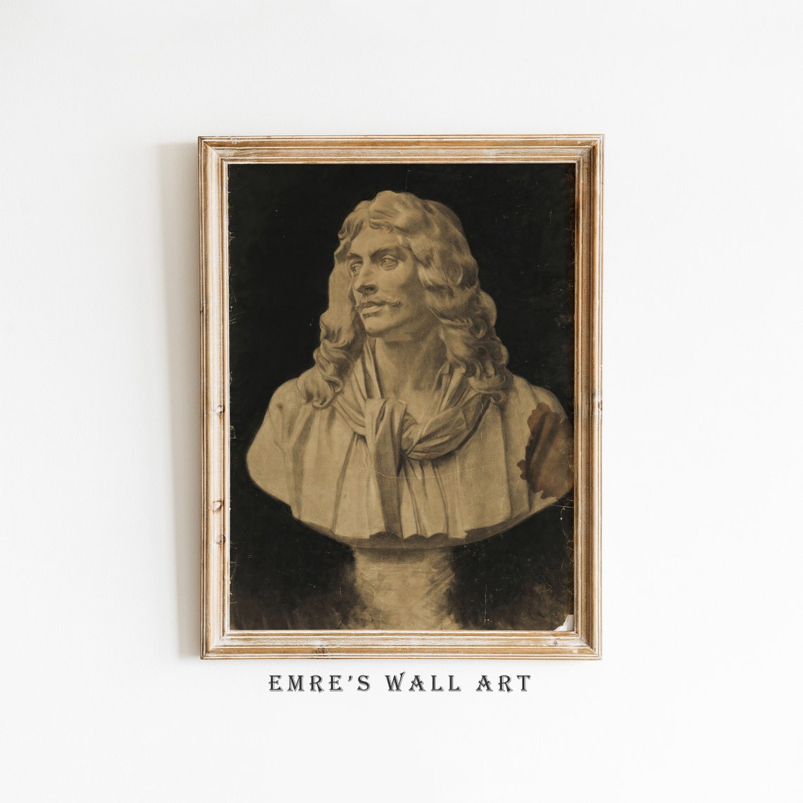 Marble Bust of Long Haired Man Classical Antique Statue Poster