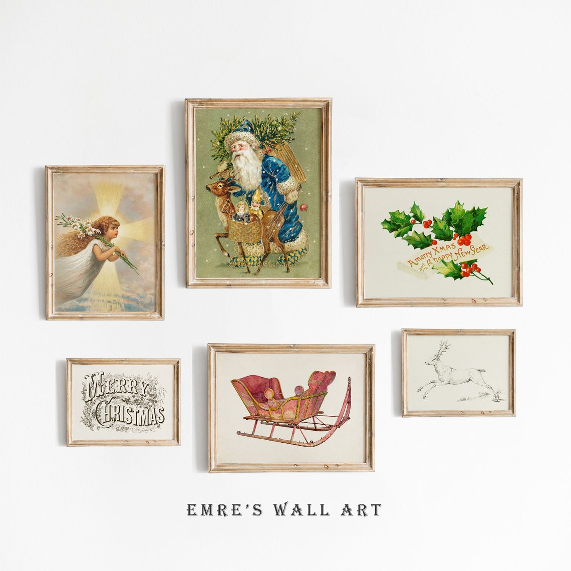 Vintage Christmas Gallery Wall Art Set Of Six Retro Holiday Prints