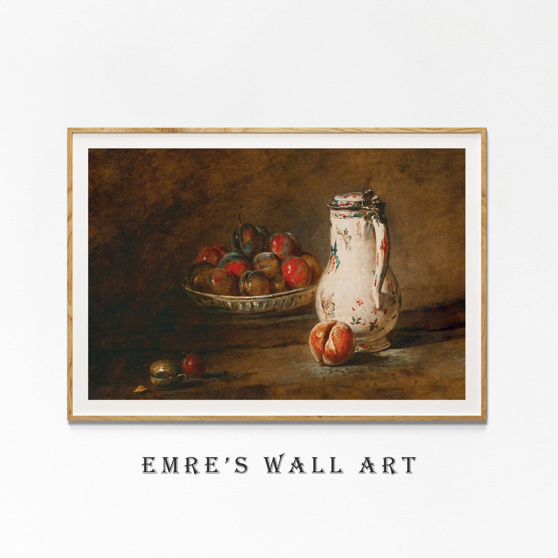 Plum Bowl Porcelain Pitcher Dark Moody Still Life Oil Painting Poster - Image 4