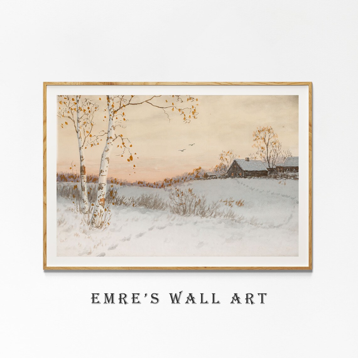 Winter Village Oil Painting, Neutral Christmas Decor - Image 4