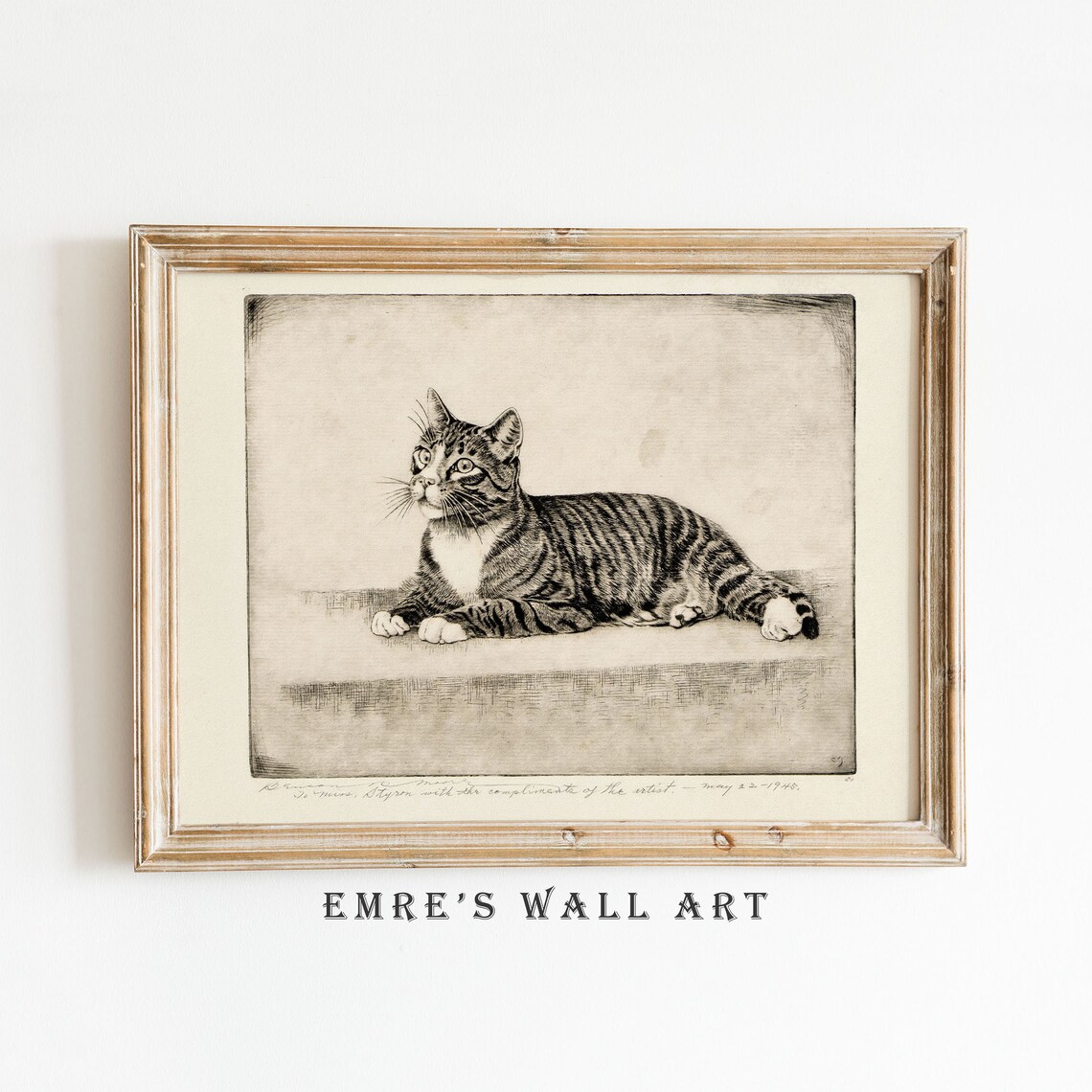 Vintage Cat Sketch Animal Wall Decor, Neutral Farmhouse