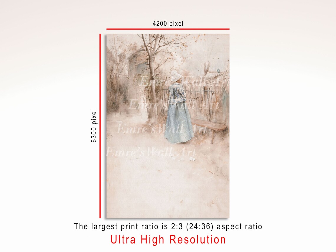 Watercolor Woman Blue Dress Misty Garden Portrait Art Poster - Image 4